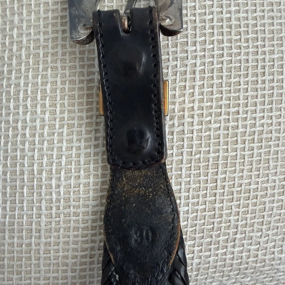 VTG Beaded Leather Belt Size 30 Southwestern Aztec Silver Buckle Country Western